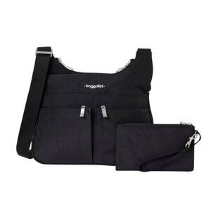 Baggallini Black Nylon Crossbody Messenger Bag W/ Wristlet travel organizer